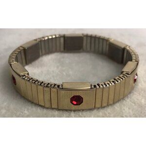 Vintage Magor Stainless Steel Magnetic Gold Toned Red Stones Bracelet